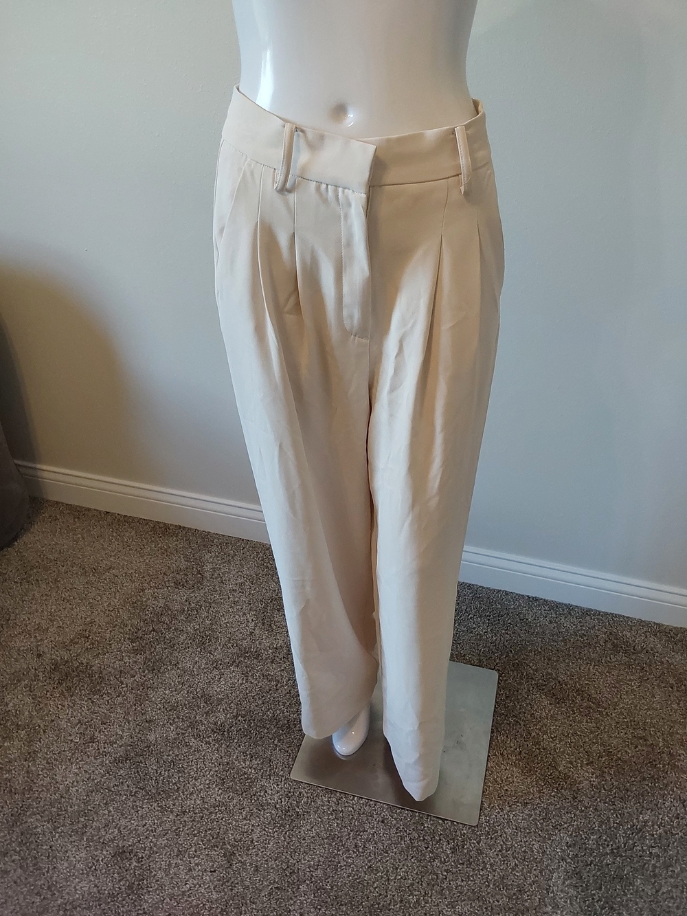 Classic High-Rise Cream Wide-Leg Trousers